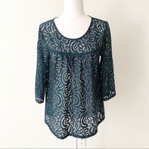 LOFT Outlet | Dark Teal Lace Overlay Blouse *NWT*